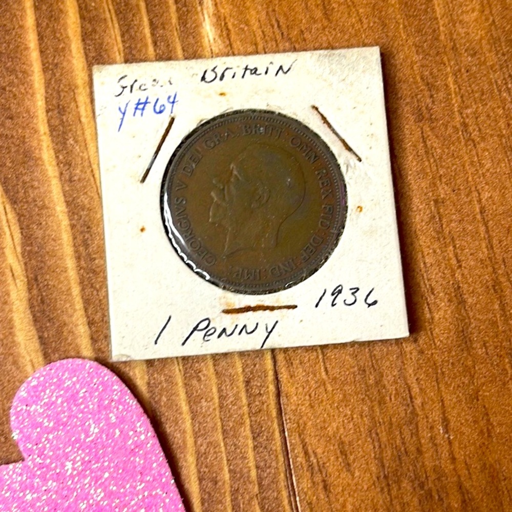 1936 Great Britain King George V One Penny World Coin--Better Grade Y#64.